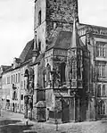 Věž Staroměstské radnice v Praze s kaplí a orlojem, 1856