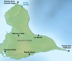 Mapa turistických míst na Grande-Terre