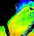 Vizualizace Golfského proudu podle rozdílu teplot vody