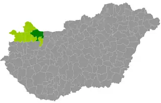 okres Győr na mapě Maďarska