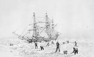 HMS Terror sevřená arktickým ledem