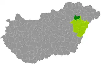 okres Hajdúnánás na mapě Maďarska
