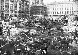 Výkopové práce pro obchodní dům Nordiska Kompaniet (NK), Hamngatan, Stockholm, 1913