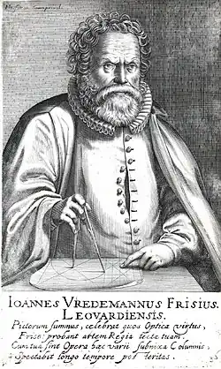 Hans Vredeman de Vries v rytině Hendricka Hondiuse (kolem 1610)