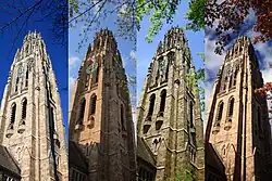 Harkness Tower v zimě, na jaře, v létě a na podzim
