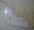 Stará mapa zachycující bývalé ostrovy na místě dnešní Helské kosy (sever je na mapě dole)