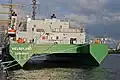 Detailní pohled na zadní část lodi typu SWATH - celní křižník Helgoland