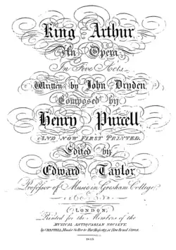 Titulní strana opery Král Artuš z roku 1813