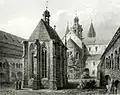 Klášter s kaplí sv. Anny a růží v pozadí, cca 1845