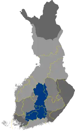 Tavastie (modře) na mapě Finska