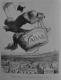 Honoré Daumier: Karikatura vzduchoplavce Nadara v balónu nad Paříží, 1858