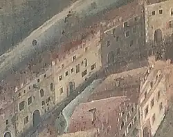 Vyobrazení č.p. 137 (vpravo) na obraze Jindřicha De Verle z roku 1670.