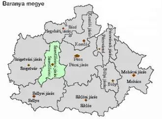 poloha okresu v župě Baranya