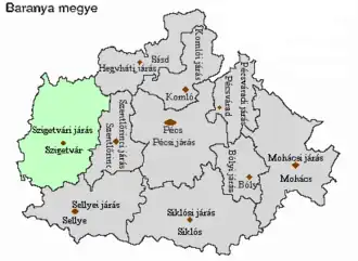 poloha okresu v župě Baranya