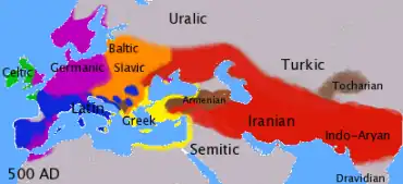 Rozšíření indoevropských jazyků po zániku římské říše a během velkého stěhování národů