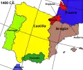 Navarrské království (tmavá červená) v roce 1400