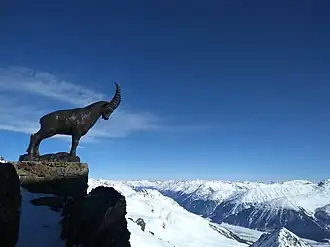 Socha kozorožce u horní stanice lanovky Piz Nair