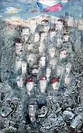In memoriam 2018, (kombinovaná technika na pevném podkladě; 136 × 86 cm)
