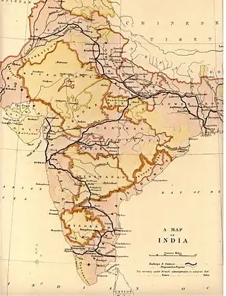Na mapě indických železnic k roku 1870