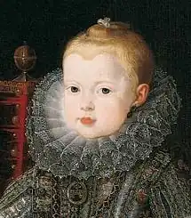 Detail portrétu infantky a jejího bratra Alfonsa od Bartolomé Gonzálezové v Instituto de Valencia de Don Juan v Madridu