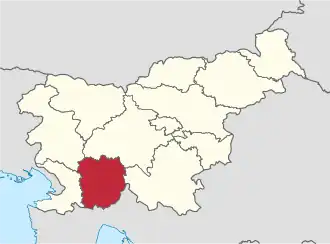 Poloha Přímořsko-vnitrokraňského regionu v rámci Slovinska