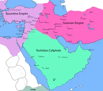 Mapa oblasti na počátku muslimské invaze