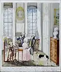 Izabela Lubomirska na koncertě s Henrykem Lubomirskim (hrající na harfu) a svými dvěma francouzskými známými v Łańcutu v roce 1793.