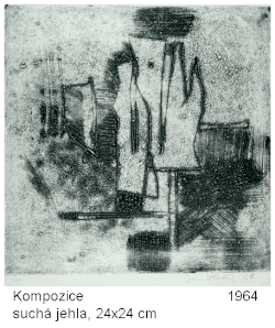 Kompozice, suchá jehla 24 x 24 cm, 1964