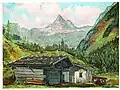 Jan Nowopacký: Kovárna u Lofru – chromolitografie z roku 1845