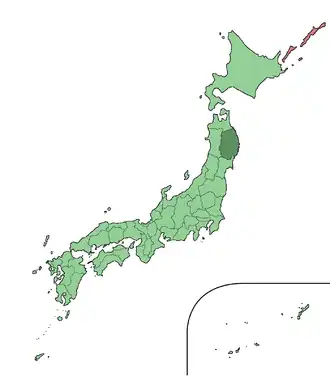 Poloha prefektury Iwate na mapě Japonska