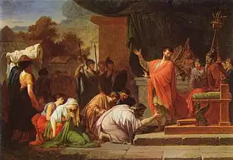 Král Perseus před Luciem Aemiliem Paullem, obraz Jean-François-Pierra Peyrona