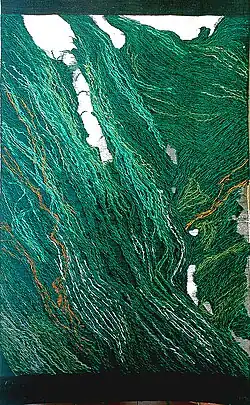 Gesto zeleně, autorská, ručně tkaná tapiserie 270 × 140 cm, 1976