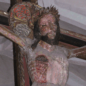 Ukřižovaný Ježíš v kostele Ytterselö kyrka, Švédsko (cca 1500)