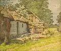 Jindřich Bubeníček Na dvorku (akvarel, 1934)
