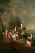 Johann Franz Greipel - arcivévodkyně Amalia jako Apollo, Elisabetha jako múza Melpomene, Josepha jako Euterpe a Charlotte jako Erato (1765)