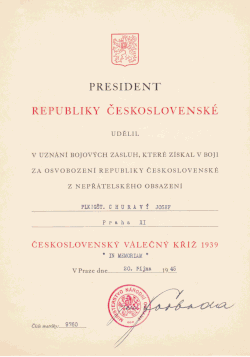 Udělení Československého válečného kříže 1939–1945 (20. října 1945)
