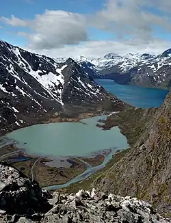 Centrální část Jotunheimenu při pohledu z Knutshøi