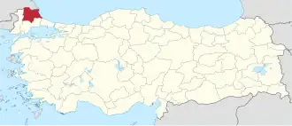 Provincie Kırklareli na mapě Turecka