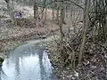 Mírně rozvodněný Křtinský potok pod koupalištěm