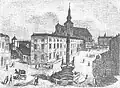 Dřevoryt z roku 1848, v levé části dnes již neexistující Vodní brána