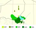 Mapa hlavních kanurijských dialektů