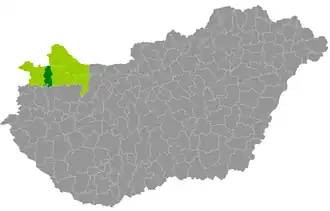 okres Kapuvár na mapě Maďarska