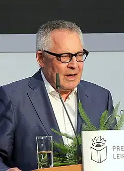 Při převzetí ceny Lipského knižního veletrhu (2018)