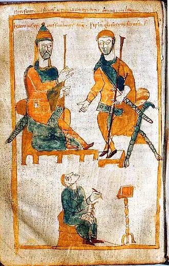 Karel Veliký a Pipin hrbatý, originál z let 829-836 (kopie z 10. stol.)