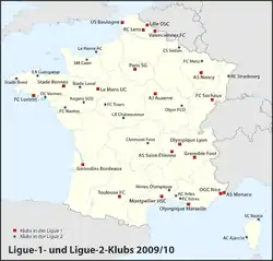 Kluby Ligue 1 a Ligue 2 v sezóně 2009/10