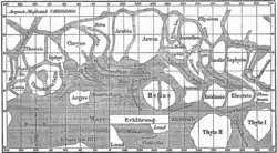Mapa neexistujících kanálů, jak je zachytil Giovanni Schiaparelli
