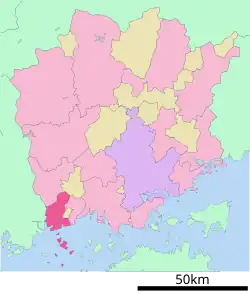 Městský okres Kasaoka na mapě prefektury Okajama