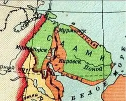 Mapa sámského osídlení v Rusku