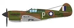Curtiss Kittyhawk Mk.IA od 75. perutě RAAF, na kterém v srpnu 1942 létal F/O Geoff Atherton na Nové Guineji[15]