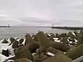 Pohled na majáky v ústí Klaipėdské úžiny.